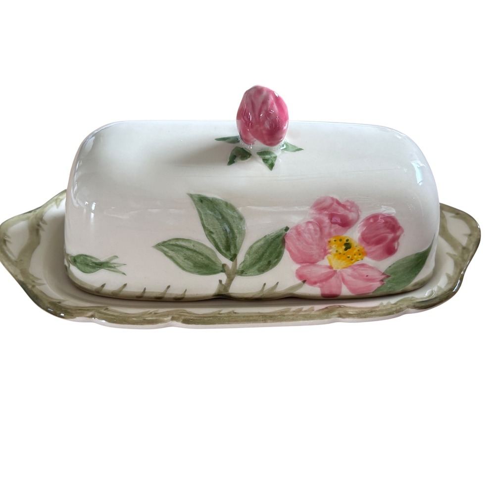 Franciscan Desert Rose Butter Dish with Lid Hand Painted Mint USA Vintage
